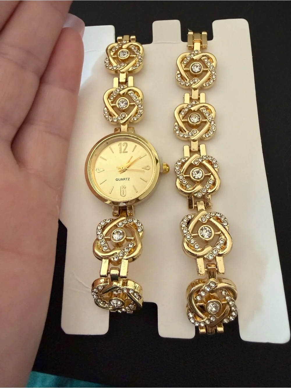 Elegant Women’s Gold Watch & Matching Rhinestone Bracelet Set
